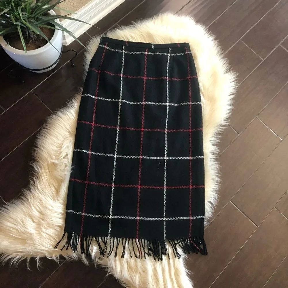 Nouveaux vintage wool chunky plaid skirt sz 14